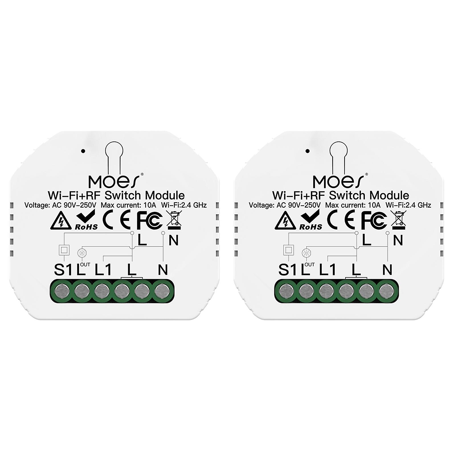 White 2 Pcs 2 Pcs Wi-fi Intelligent Light Switch Wi-fi and Rf Switch Module Hidden Design Voice Control Compatible With Alexa/ Google Home App Control R