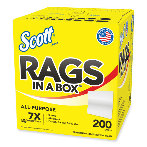 Scott Rags in a Box， POP-UP Box， 10 x 12， White， 200/Box， 8 Boxes/Carton (75260CT)