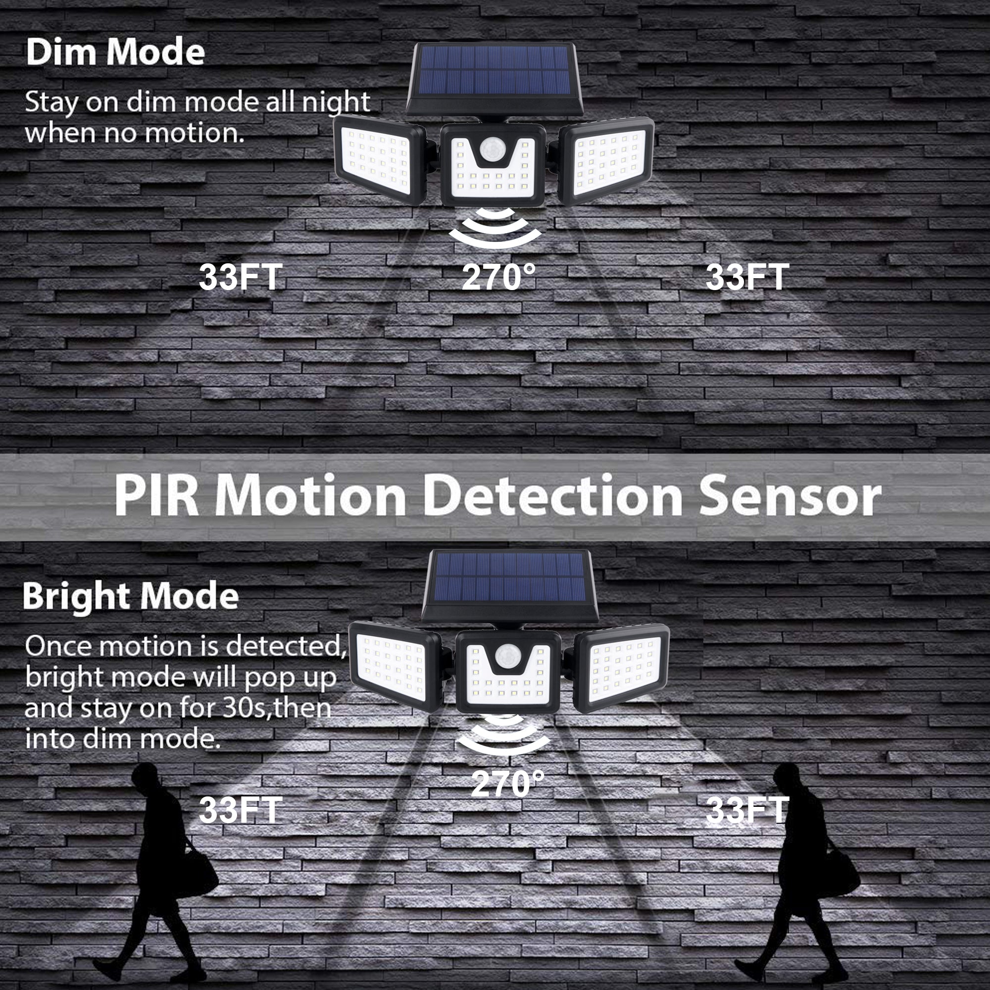 2000 Lumen Triple Head Solar Security Light - Motion Activated