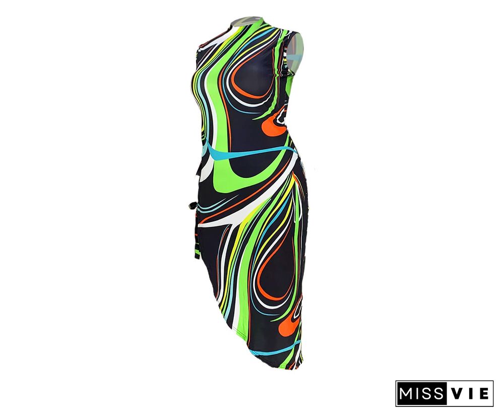 Colorful Striped Print Side Slit Bandage Maxi Dress