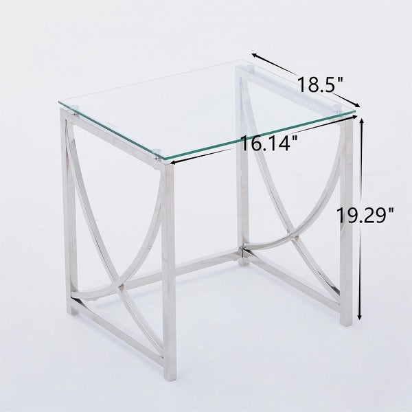 Stainless Steel Cube End Table Silver Glass Table