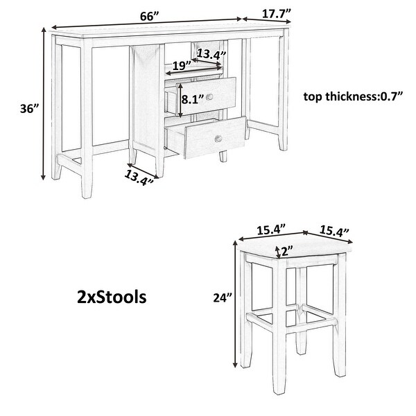 3pcs Farmhouse Wood Dining Table Set with 2 Storage Drawers