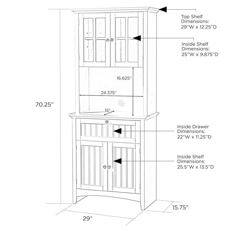 American Furniture Classics 25504 Buffet and Hutch with Framed Glass Doorsand#44; Drawer