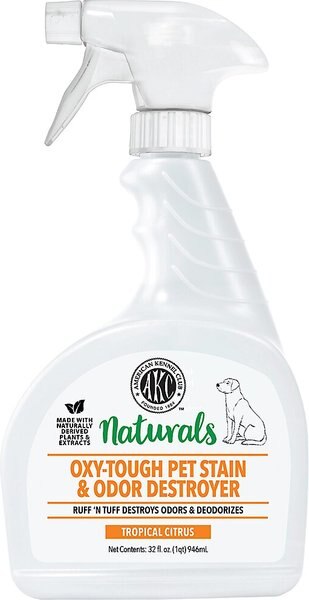 American Kennel Club AKC Naturals Oxy-Tough Tropical Citrus Scented Pet Stain and Odor Destroyer Spray， 32-oz bottle