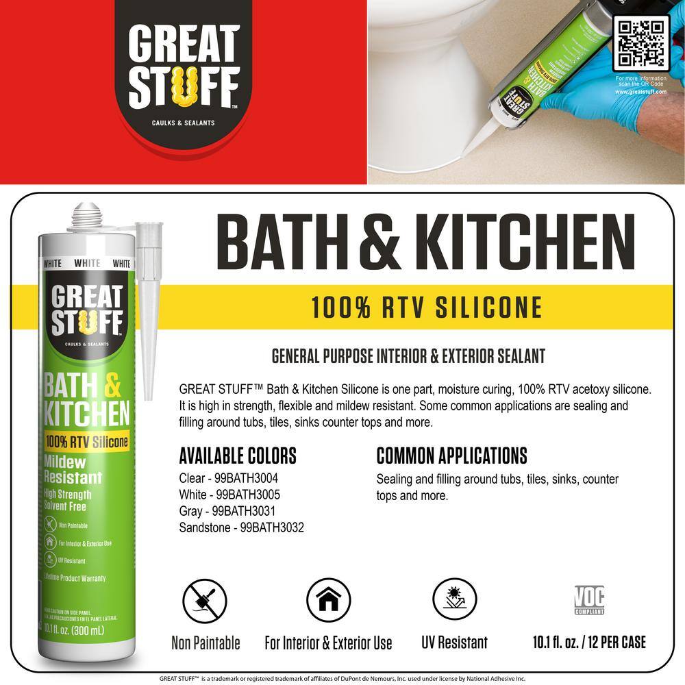 GREAT STUFF 10.1 fl. oz. Clear Bath and Kitchen General Purpose 100% RTV Silicone Sealant (2-Pack) 99BATH3004X02