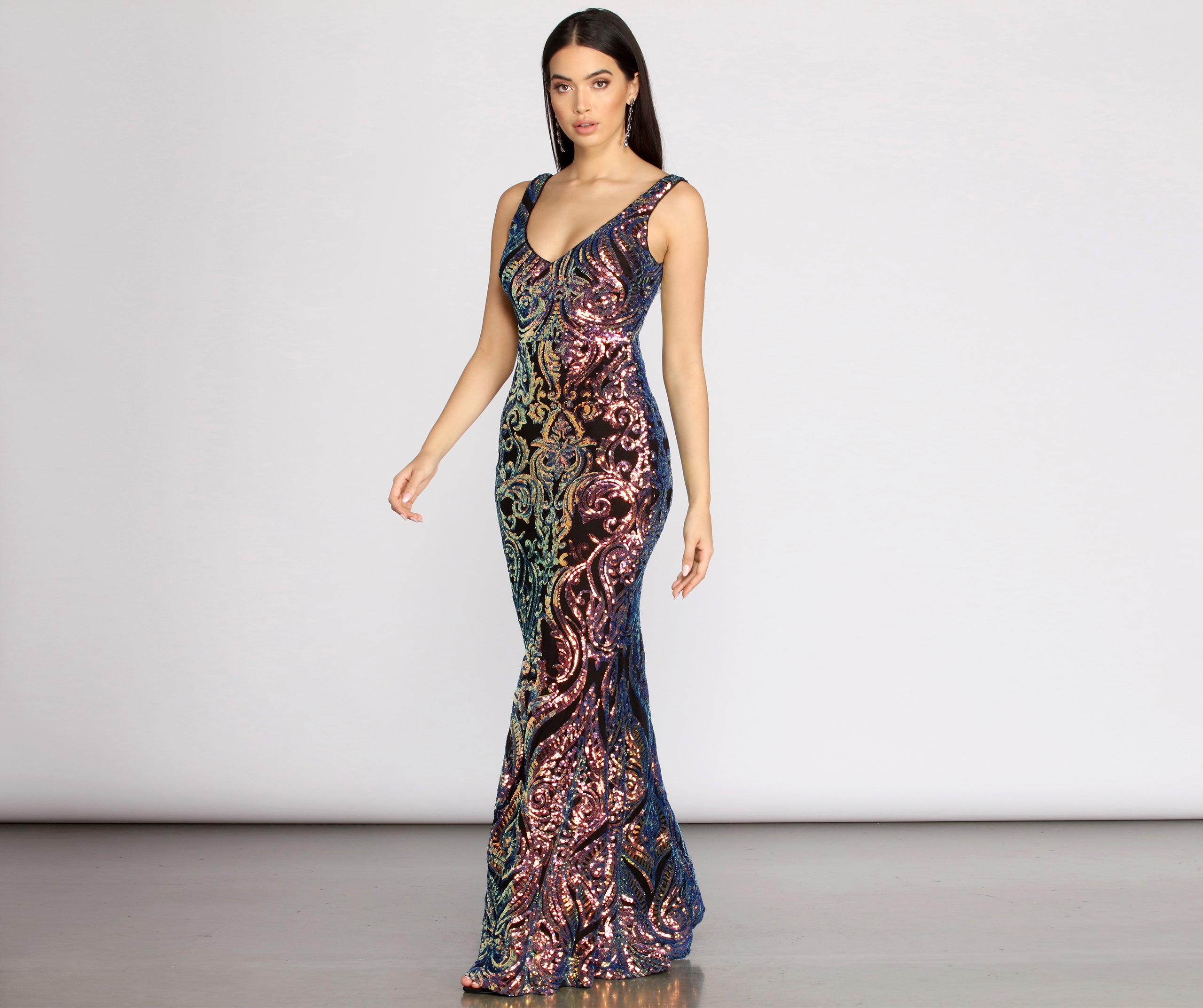 Heloise Scroll Sequin Mermaid Dress