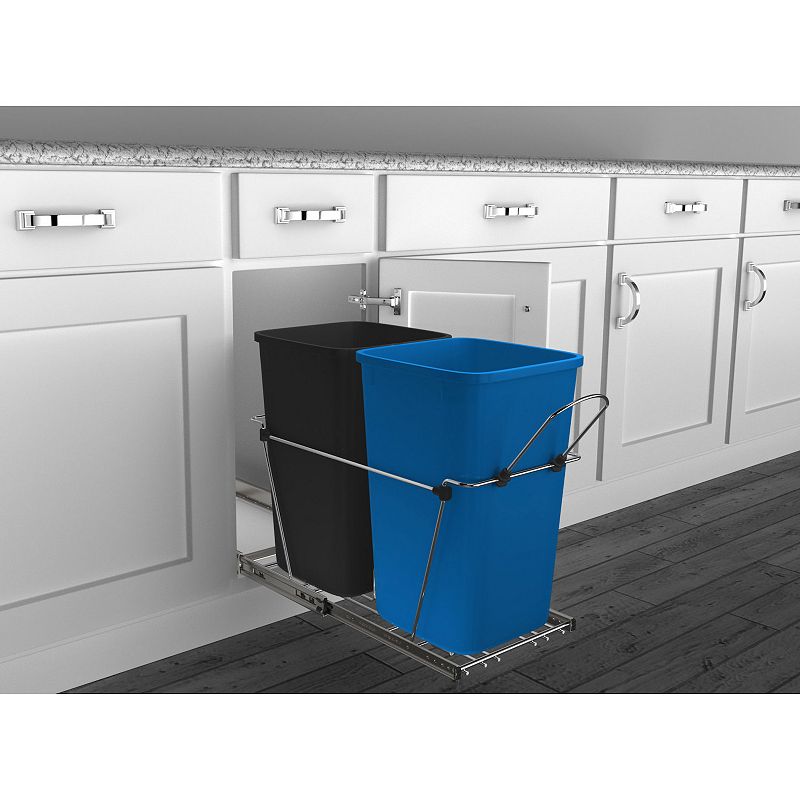 Rev-a-shelf Double Pull Out Trash Can 27 Qt For Kitchen， Blue， Rv-15kd-2218c-s