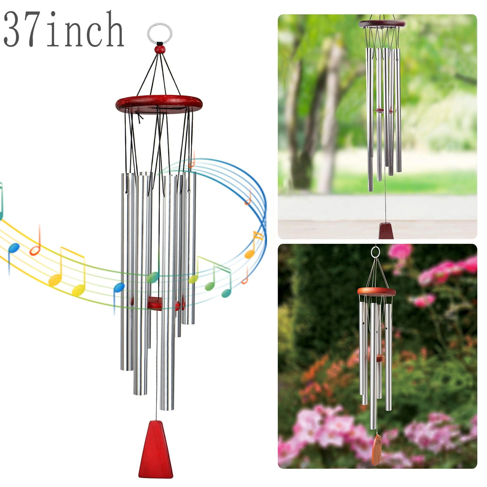 Wind Chimes Outdoor， 6 Aluminum Tubes Hanging Ornament Musical Melody Wind Bell for Patio， Garden and Outdoor Home