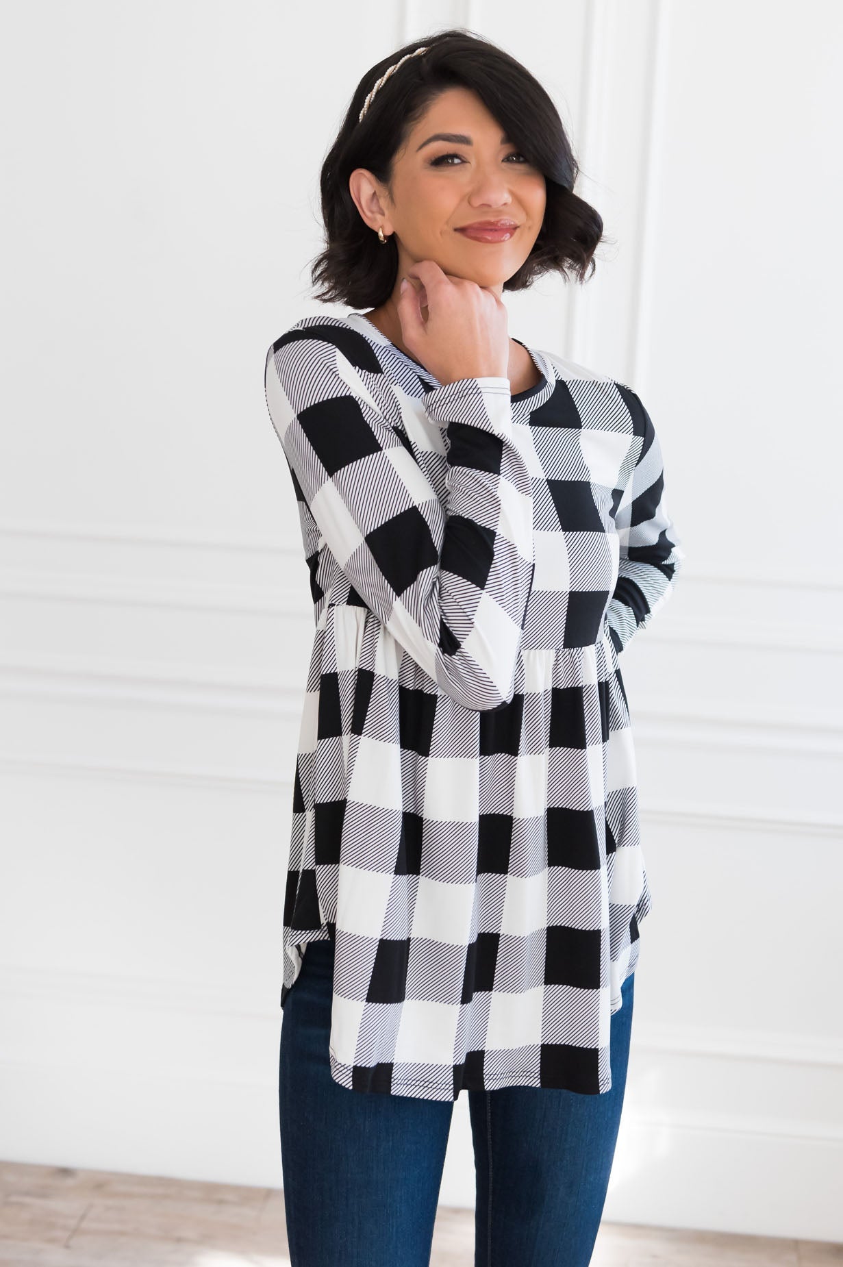 Breezy Plaid Modest Babydoll Top