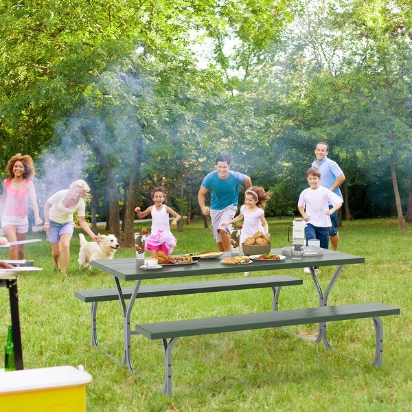 6 Feet Picnic Table Bench Set with HDPE Tabletop for 8 Person