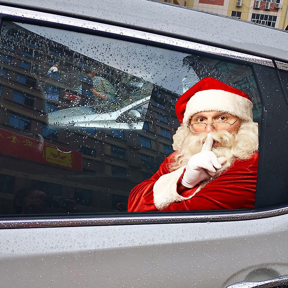 Red and White Car Window Stickers 2pcs 3d Cartoon Santa Car Window Cover Auto Covers Realistic Car Sticker Christmas Gift(left and Right)