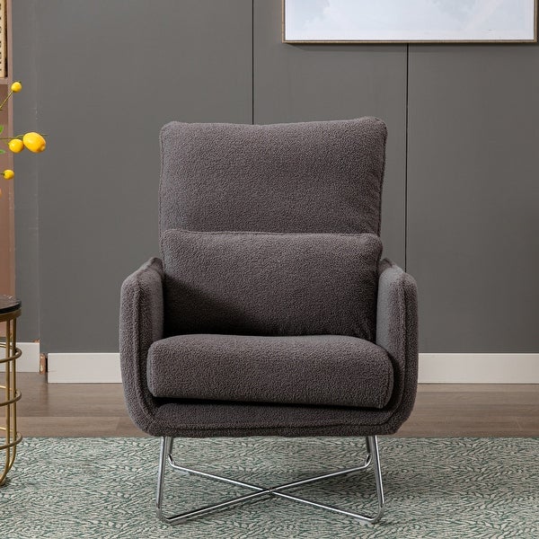 Modern Comfy Leisure Accent Chair， Teddy Short Plush Particle Velvet Armchair with Lumbar Pillow for Living Room， Office