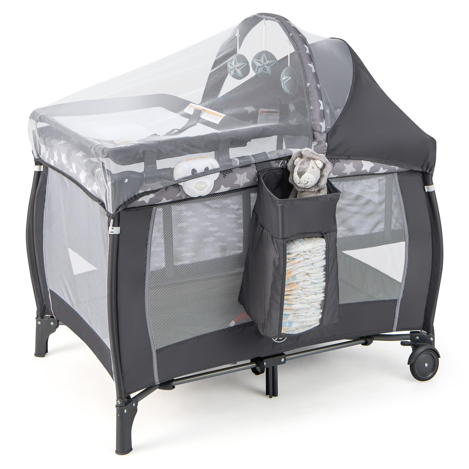 BABY JOY 4 in 1 Pack and Play, Portable Baby Playard with Bassinet