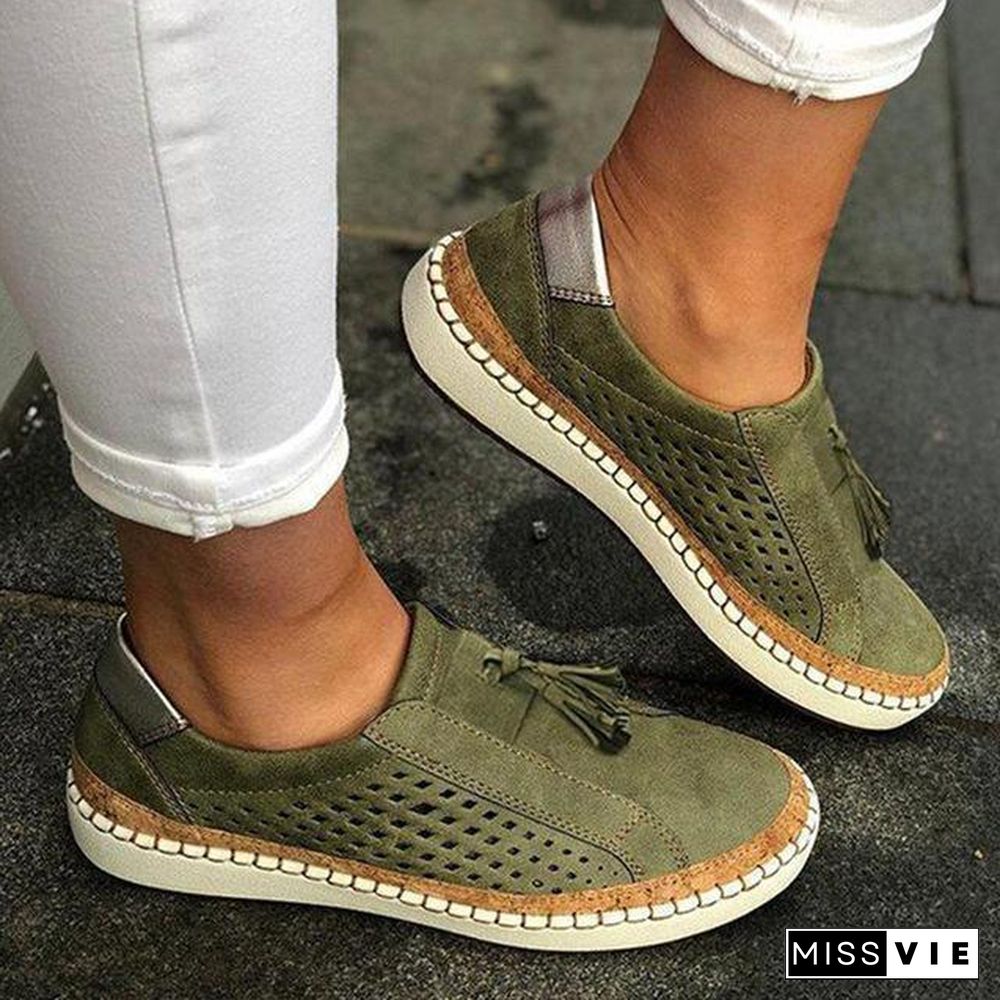 Women Slip On Hollow Out Flats Ladies Breathable Loafers Casual Platform Vulcanized Sewing Sneakers Shoes