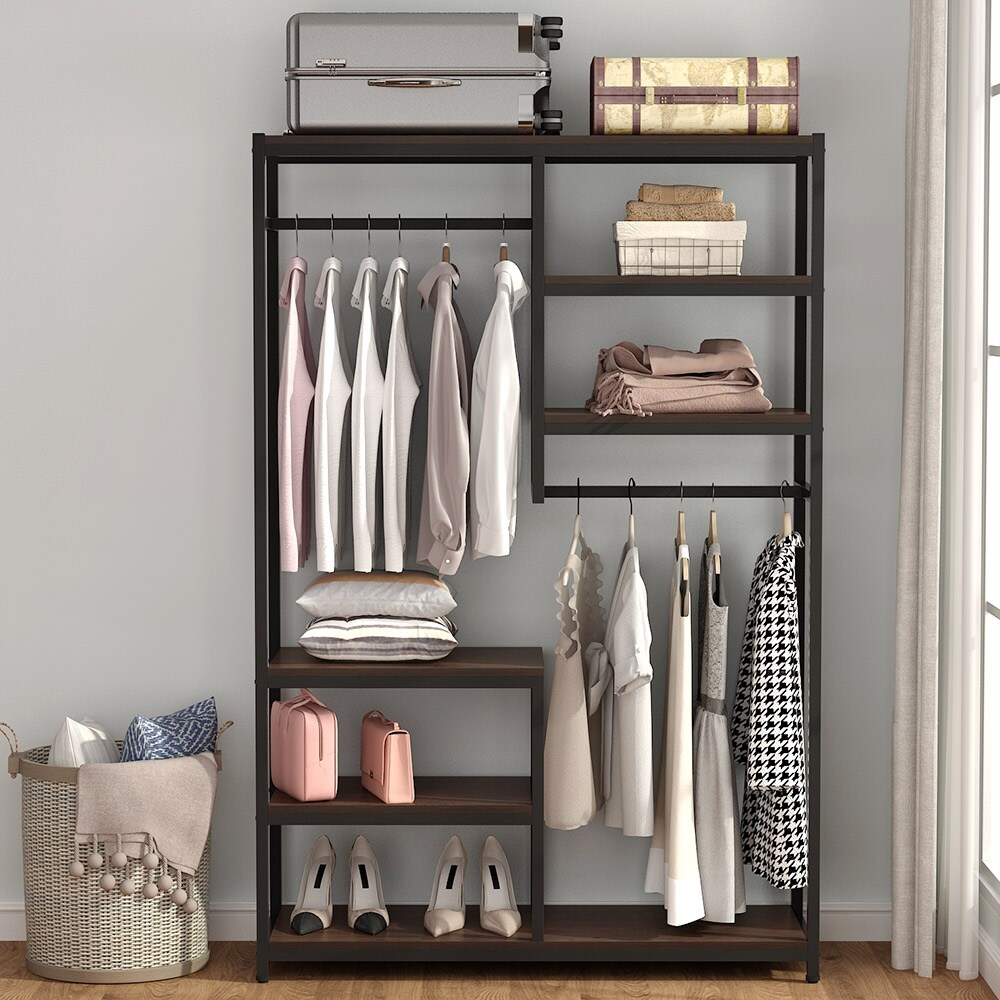 Large closet organizer Double Hanging Rod Clothes Garment Racks with Storage Shelves