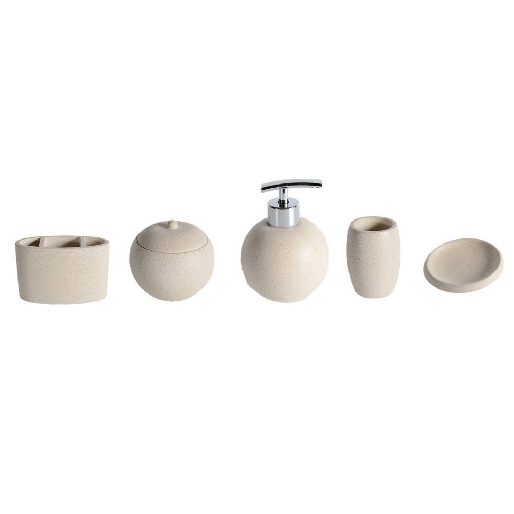 Magic Home 5-Pieces Concrete Bath Accessory Set for Vanity Countertops in Beige CS-W128646686