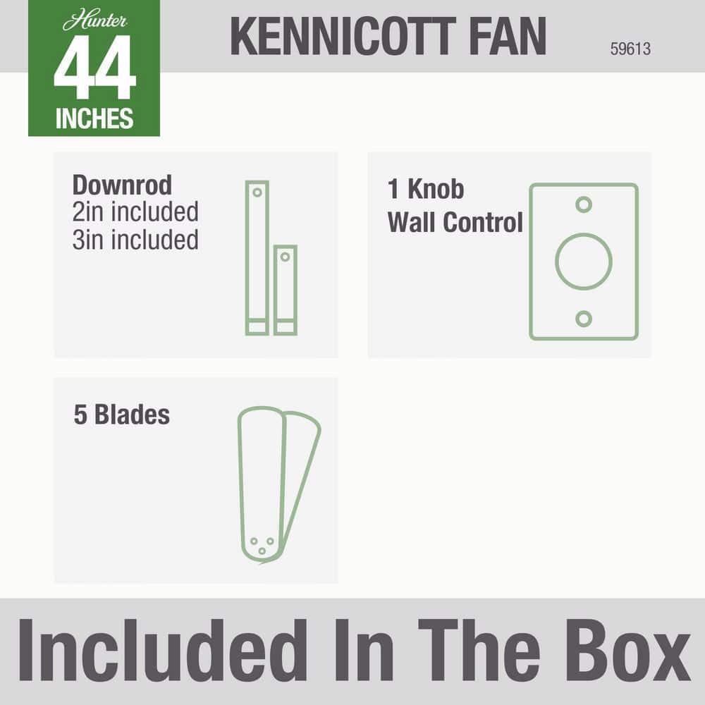 Hunter Kennicott 44 in IndoorOutdoor Ceiling Fan in Matte Black with Wall Switch