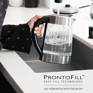 OVENTE 7.2-Cup Stainless Steel Electric Glass Kettle with ProntoFill Technology and 27-Oz. Reusable Teapot with Infuser Bundle KG733S + FGK27B