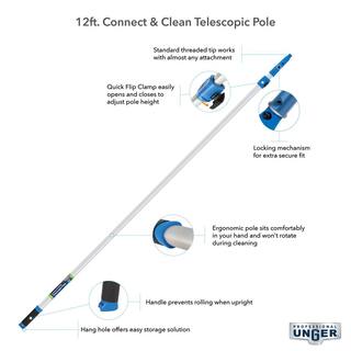 Unger 12 ft. Aluminum Telescoping Pole with Connect and Clean Locking Cone and Quick-Flip Clamps 972940