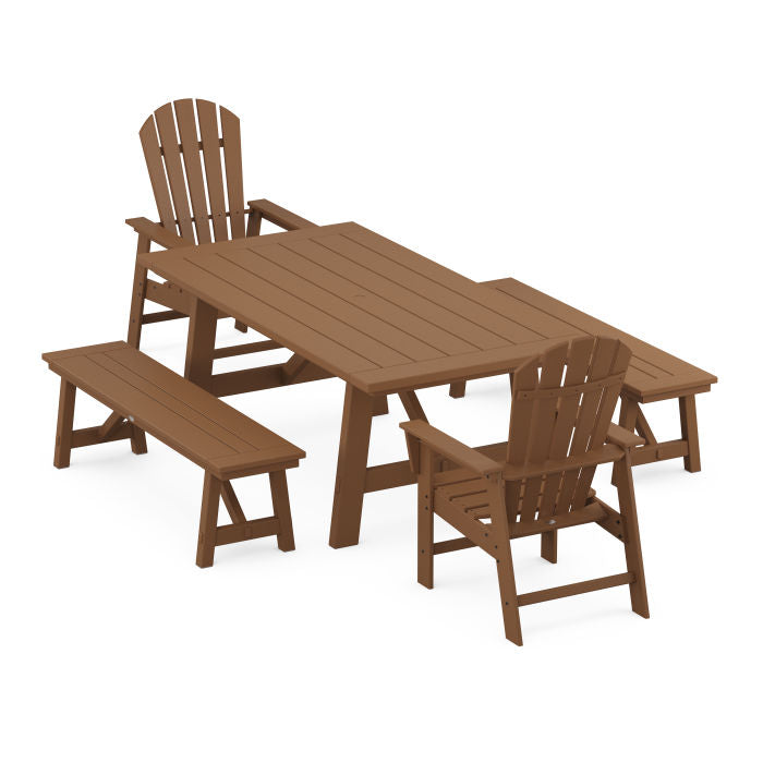 Polywood South Beach 5-Piece Rustic Farmhouse Dining Set With Benches PWS1101-1