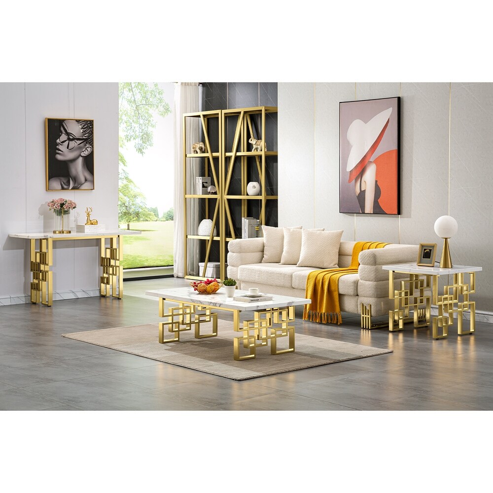 Luxury White and Gold Living Room Tables Coffee Table End Table Console Table for Living Room Guest Hall Reception Room Entryway