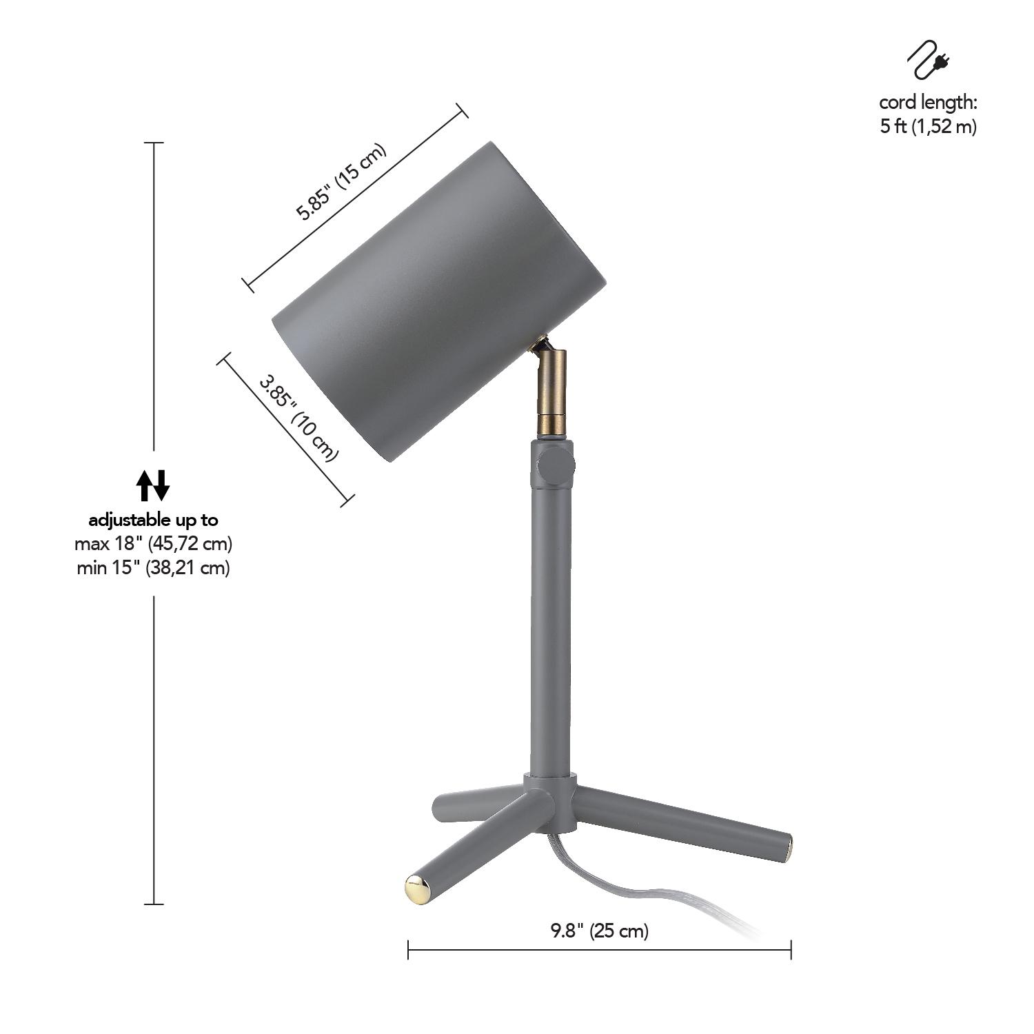 Globe Electric Pratt 18 Adjustable Height Matte Gray Desk Lamp， 91000127