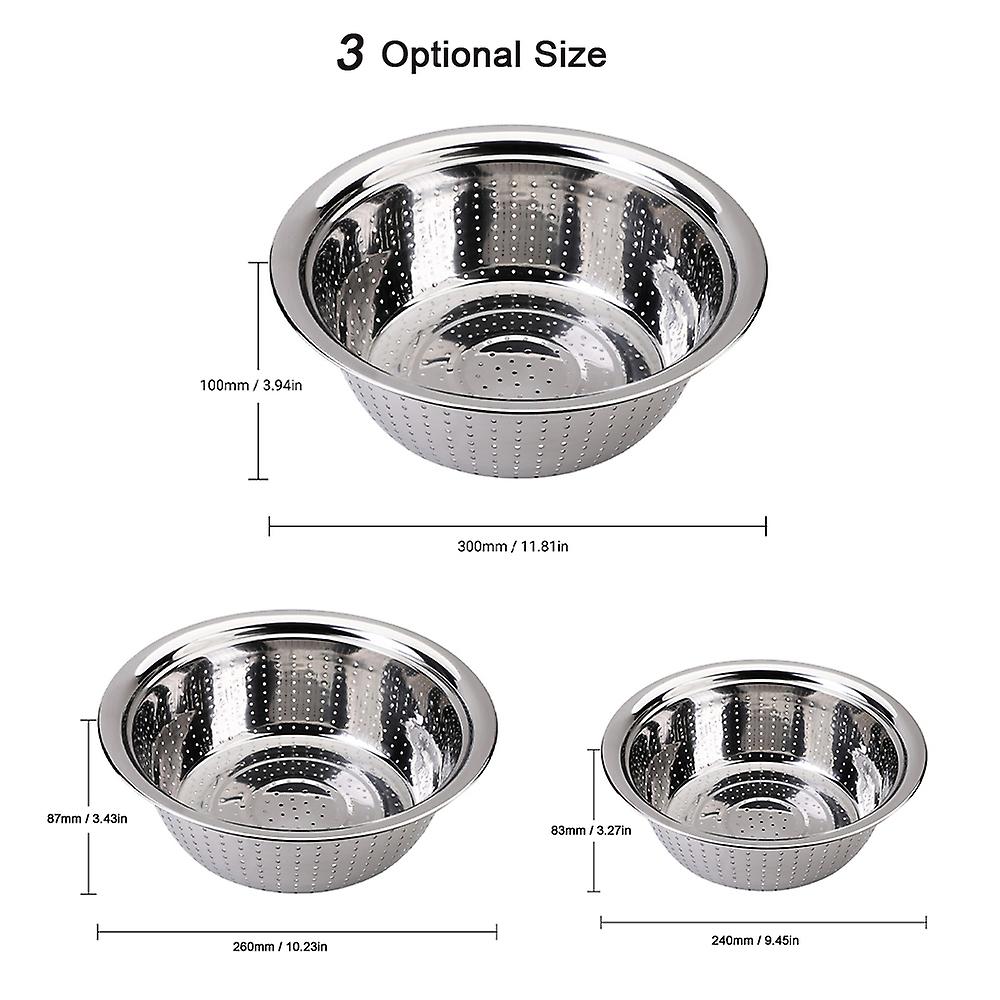 L (30cm) Stainless Steel Vegetable Basin Rice Bean Rinsing Bowl Kitchen Strainer Ss Mixing Washing Bowl With Drainage Holes Kitchen Colander Container