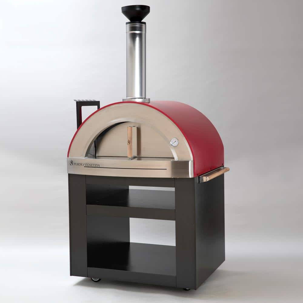 FORNO VENETZIA Torino 300 24 in. x 32 in. Wood Burning Oven with Cart in Red FVTOR300R