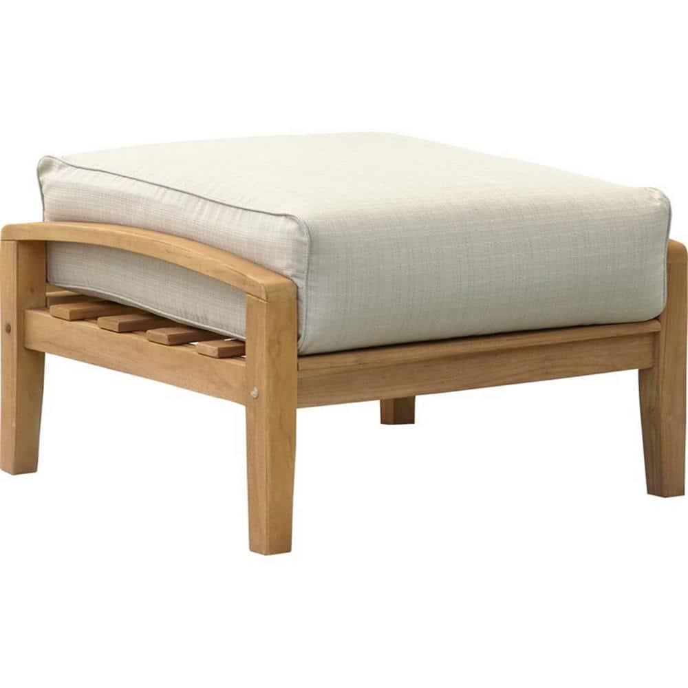 Cambridge Casual Caterina Teak Wood Outdoor Ottoman with Beige Cushion