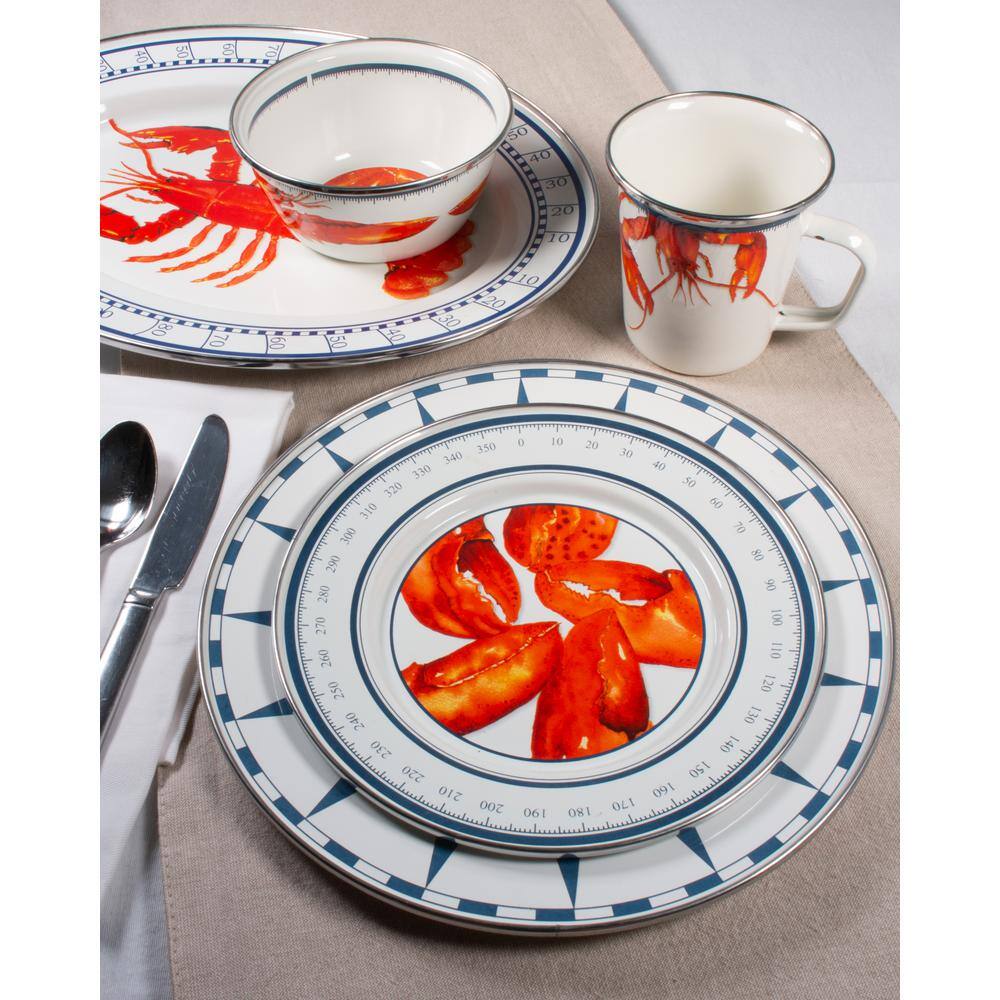 Golden Rabbit 20 in. Lobster Enamelware Round Serving Tray LS01