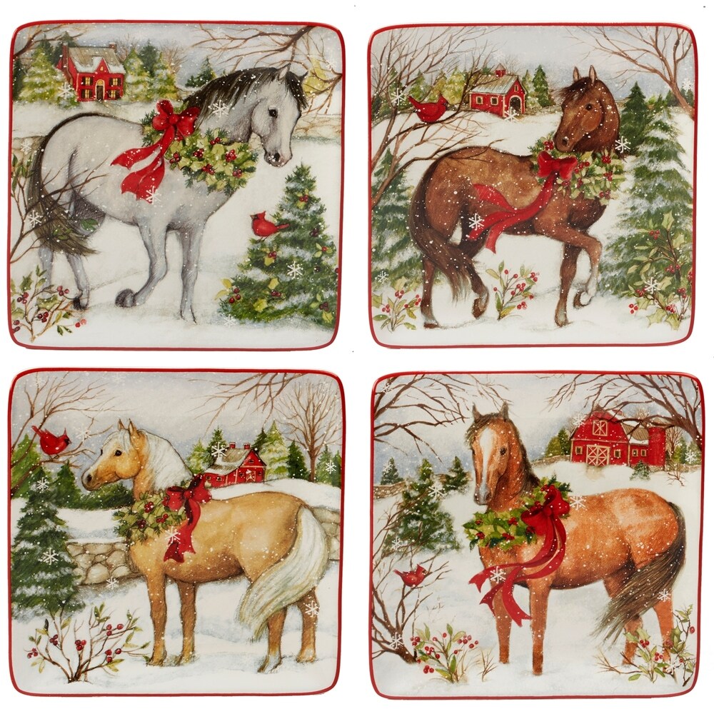 Certified International Christmas on the Farm 8.5 inch Dessert Plates  Set of 4 Assorted Designs