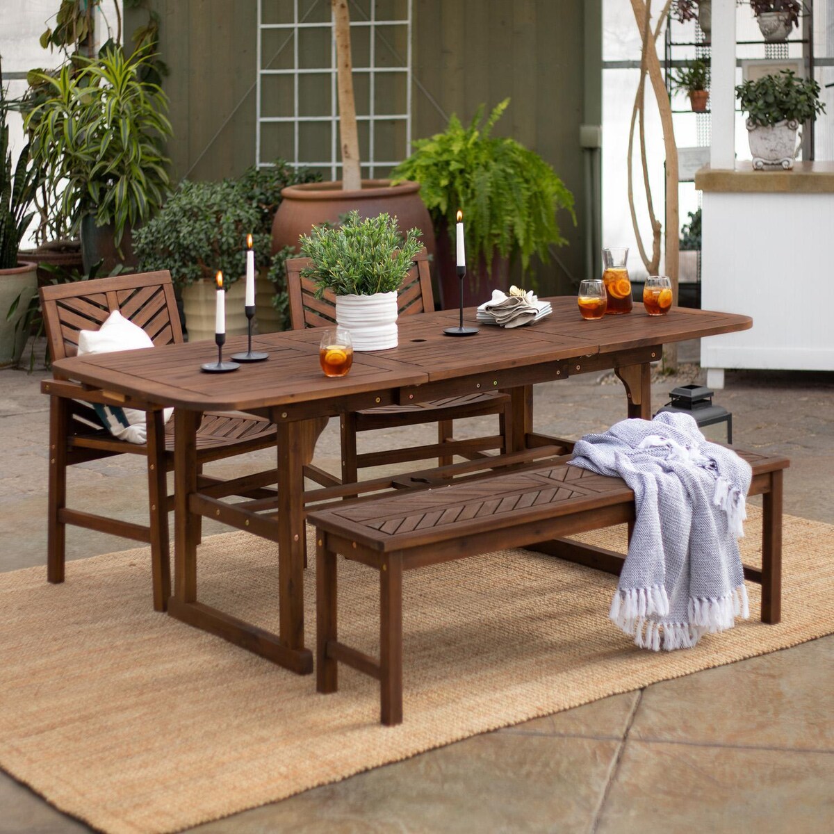 Ultimate Patio Wishlake 4 Piece Acacia Patio Dining Set W/ 55-79 X 35 Inch Extension Rectangular Table