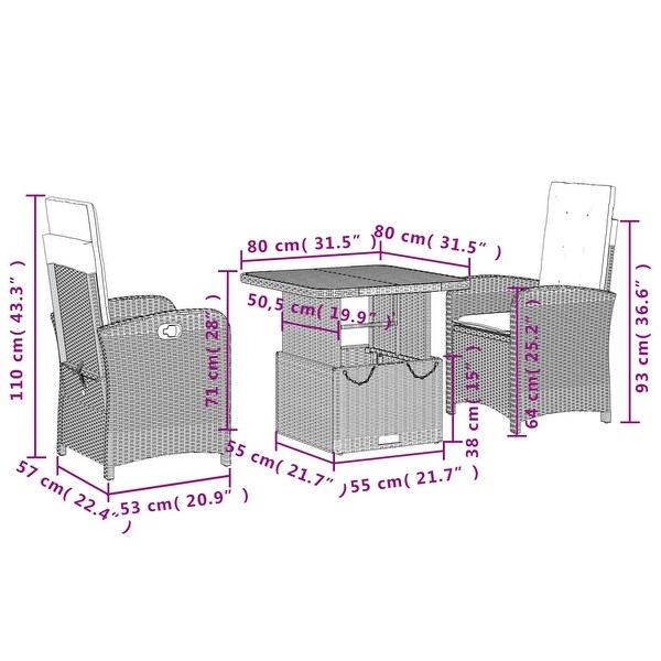 vidaXL Patio Dining Set with Cushions Outdoor Seating Gray Poly Rattan