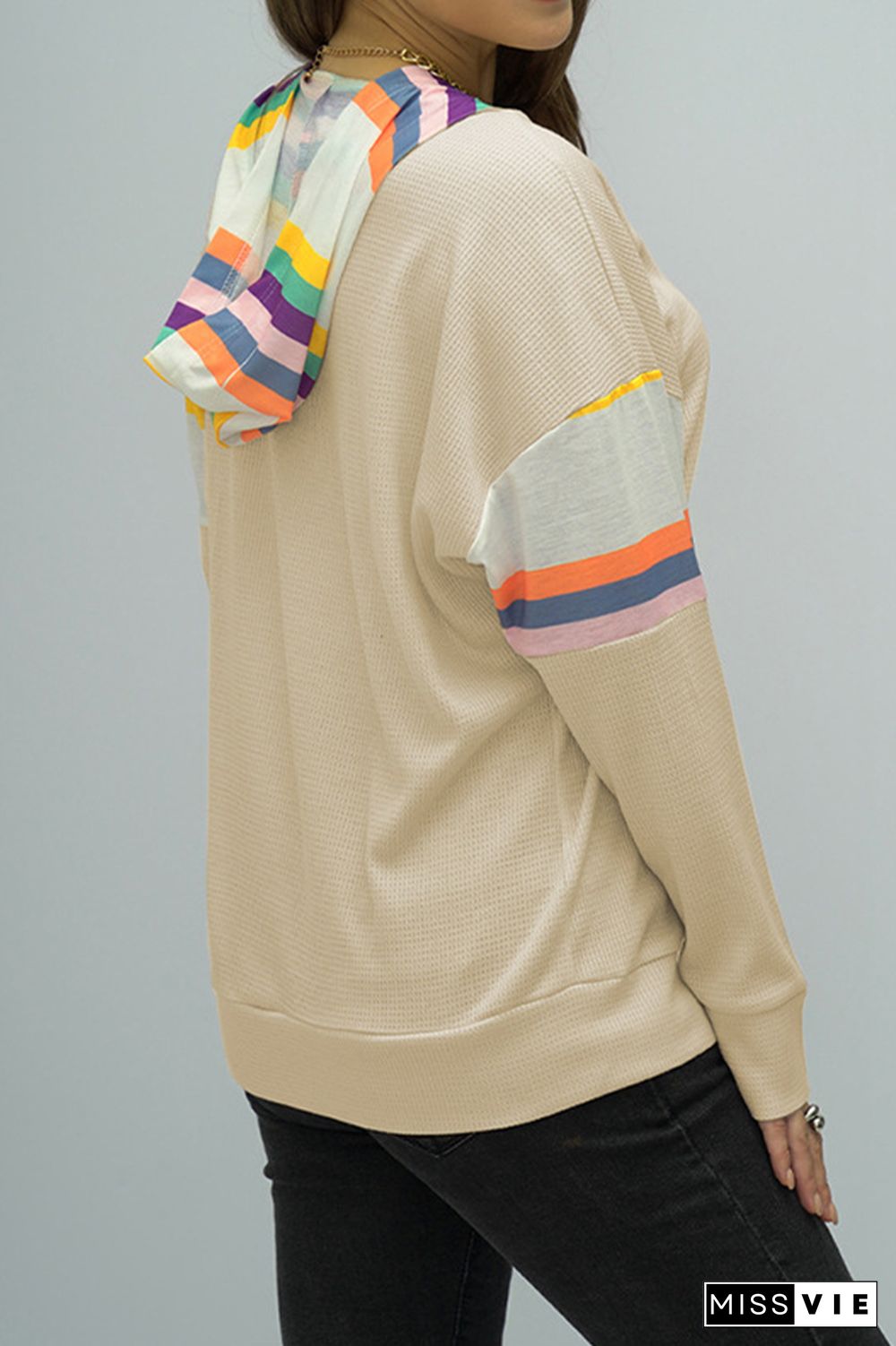 Colorful Hooded Patchwork Crisscros Strap Sweatshirt