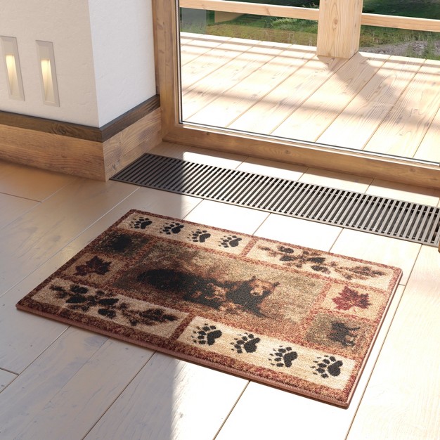 Masada Rugs Cabin lodge Area Rug Mat With Bear And Cub Scene