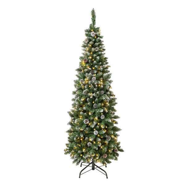 National Tree Company 6 ft. Oakley Hills Snow Slim Tree with LED Lights