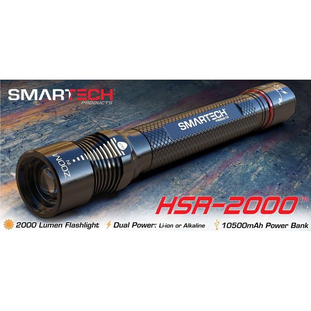 Smartech Products 2000 Lumen Dual Powered Rechargeable LED Flashlight and 9000 mAh Power Bank HSR-2000