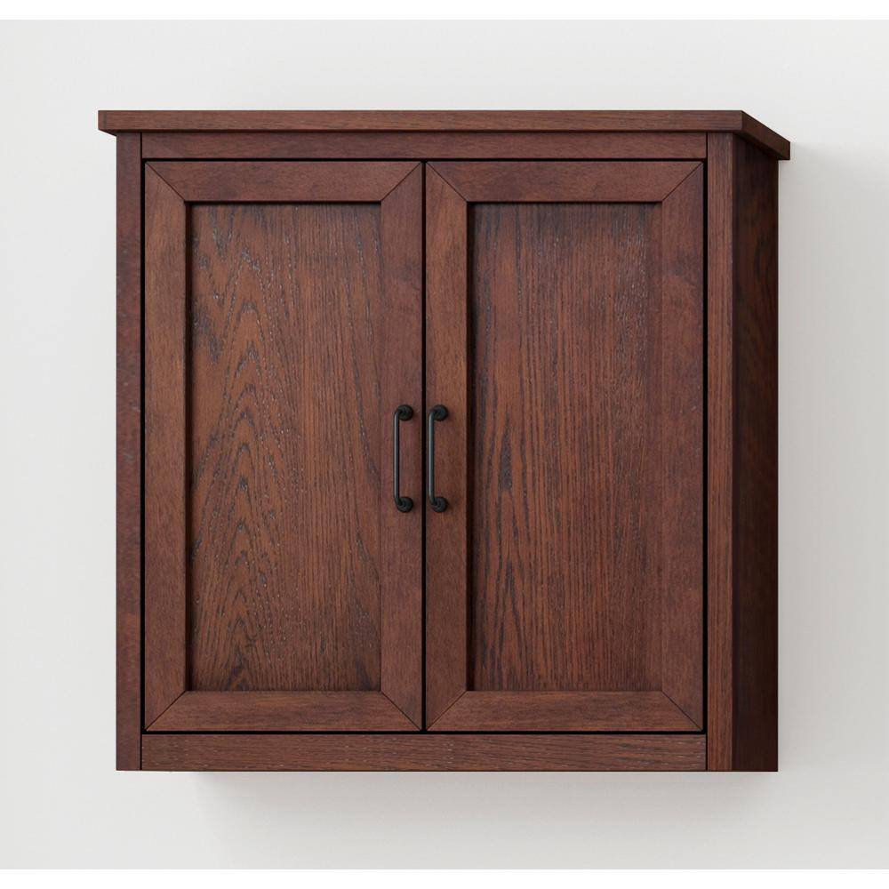 Home Decorators Collection Alster 25 in. W x 8 in. D x 26 in. H Brown 2 doors Bathroom Storage Wall Cabinet in Brown Oak TJ-0401WC2625BR