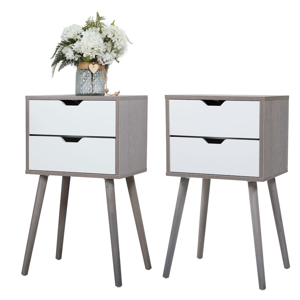 2 Pcs Wood Nightstand Side End Storage Table with 2 Drawers