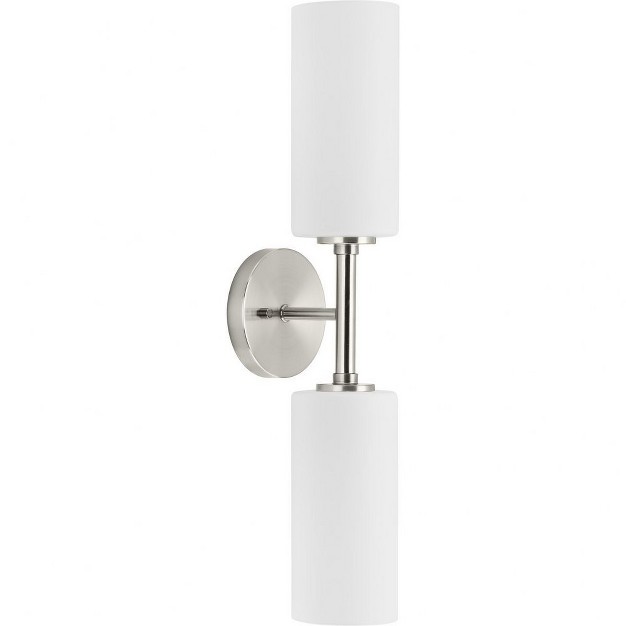 Progress Lighting Cofield 2 light Wall Bracket Brushed Nickel Etched White Shade