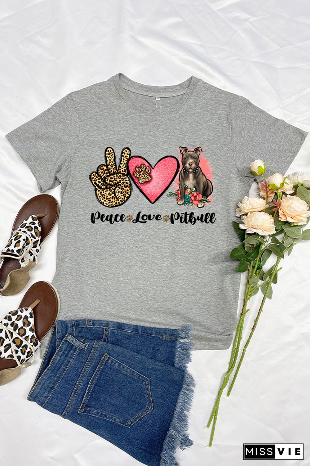 Peace Love Pitbull Short Sleeve Graphic Tee Wholesale