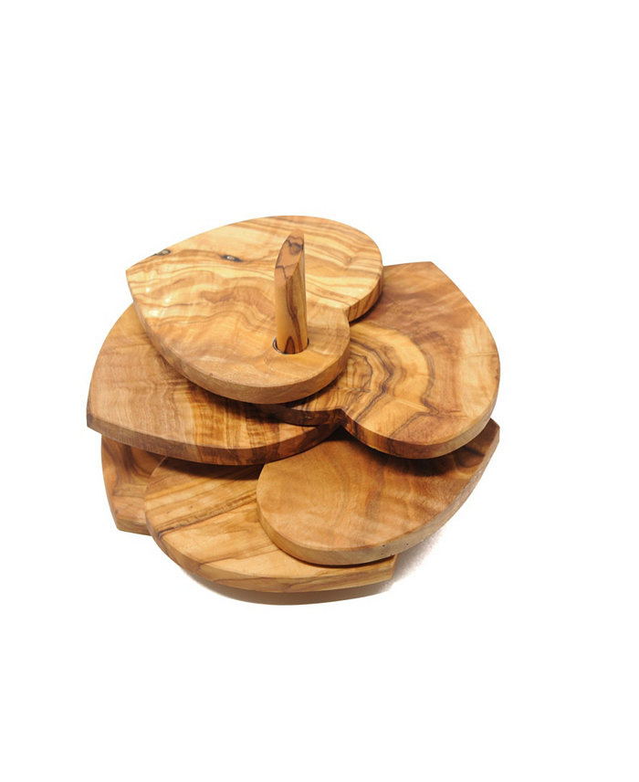 BeldiNest Heart Shaped Olive Wood Coasters Set of 5 with Holder