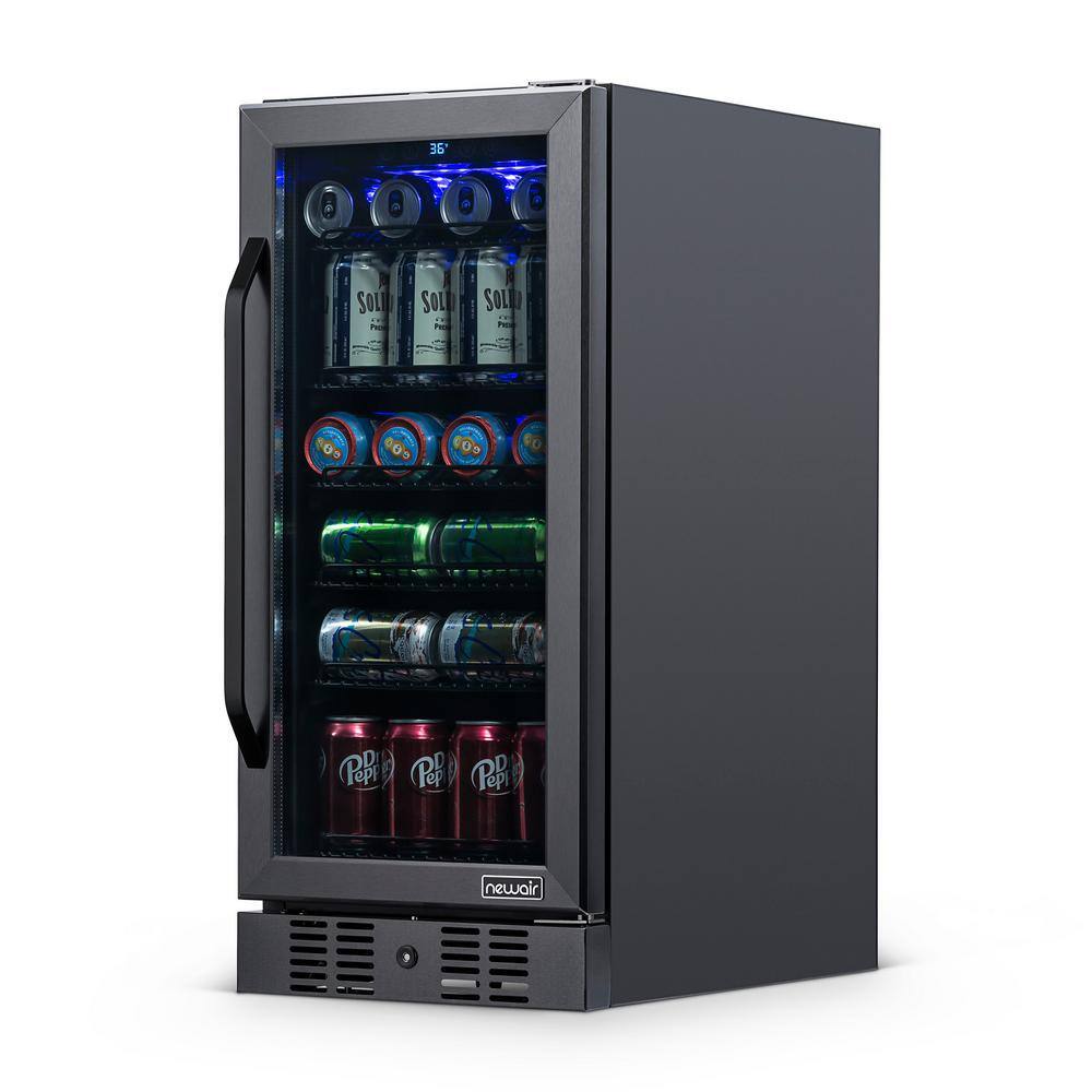 NewAir Single Zone 15 in. 96 (12 oz) Can Built-In Beverage Cooler Fridge with Precision Temp. Control - Black Stainless Steel NBC096BS00