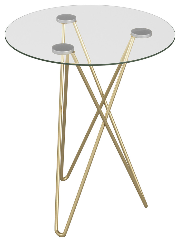 Zoey Round Side Table  Clear Tempered Glass With Matte Brushed Gold Base   Midcentury   Side Tables And End Tables   by Euro Style  Houzz