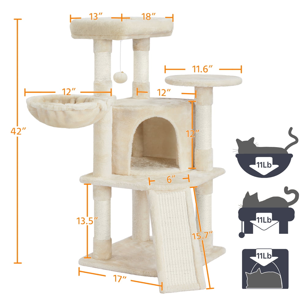 SmileMart 42"H Multilevel Cat Tree Tower with Condo and Perches, Beige