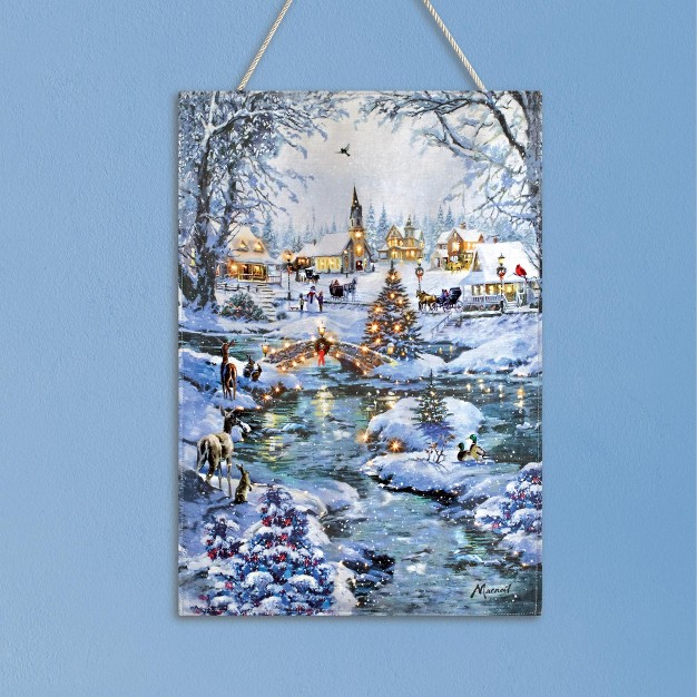 Collections Etc Snow covered Village Led Lighted Wall Hanging