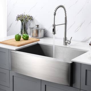 LUXIER Handmade Farmhouse Apron-Front Stainless Steel 30 in. Single Bowl Kitchen Sink AFS30-18Z