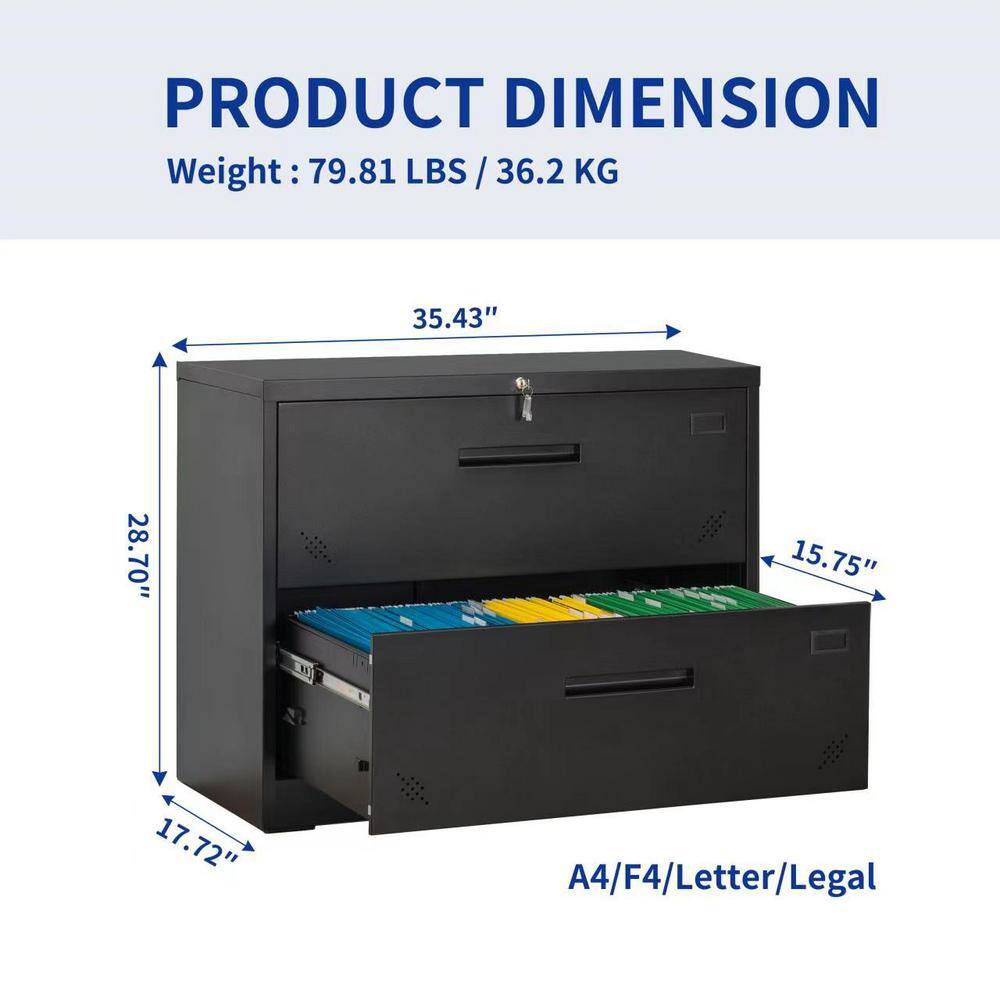 Modern Black 2-Drawer Lateral Filing Cabinet for LegalLetter A4 Size HI25262859