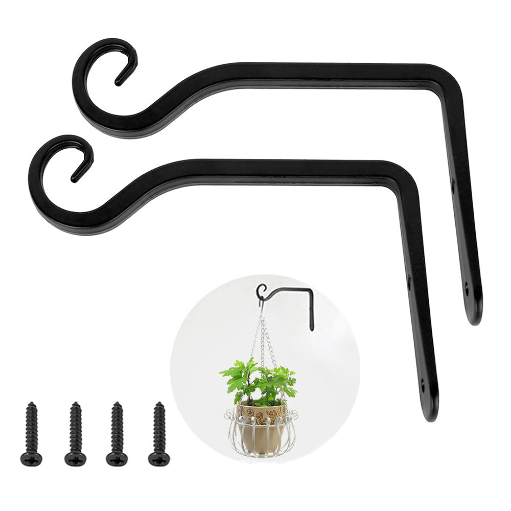 ODOMY 2 Pack Hanging Plant Bracket,Metal Wrought Bracket Plant Hooks Hanger lack Plant Hanging Hooks - Durable and Stable for Bird Feeders,Planters Indoor & Outdoor