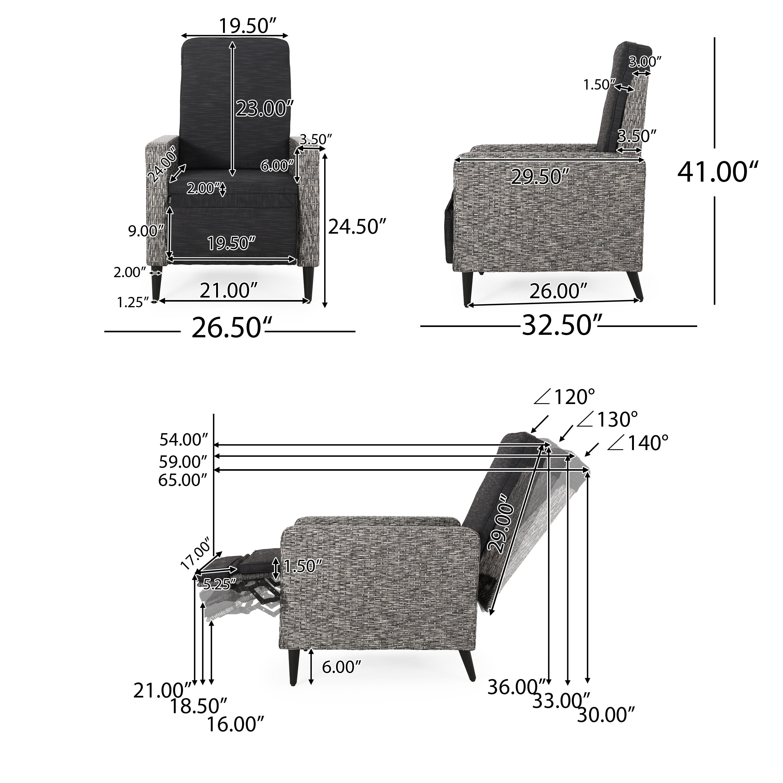 Fircrest Outdoor Wicker Recliner